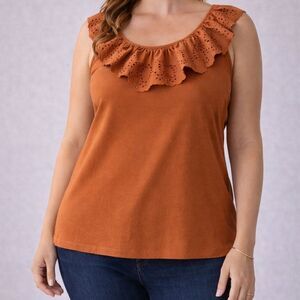 Lane Bryant Tank Top Size 18/20 Burnt Orange Eyelet Ruffle Plus Size 18/20 Boho